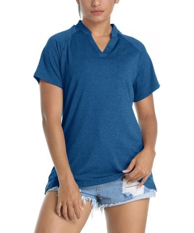 Women's V Neck Polo Shirts Short Sleeve Golf Collarless UPF 50+ Sun Protection Quick Dry Sports Tennis T-Shirts Blue $11.89 S...