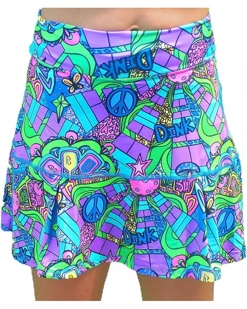 Pickleball Skirt Athletic Skirt Pickleball Skirt with Attached Shorts Groovy Drop Pleat Blue $38.99 Skorts