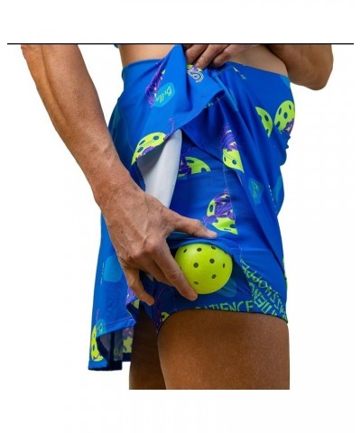 Pickleball Skirt Athletic Skirt Pickleball Skirt with Attached Shorts Groovy Drop Pleat Blue $38.99 Skorts