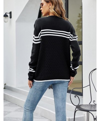 Women's Long Sleeve Cute Stripe Patchwork Knitted Pullover Sweater Black $17.60 Sweaters