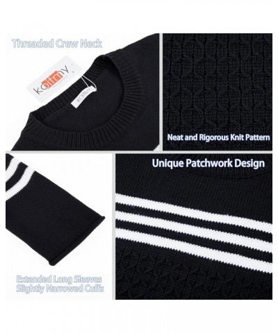 Women's Long Sleeve Cute Stripe Patchwork Knitted Pullover Sweater Black $17.60 Sweaters