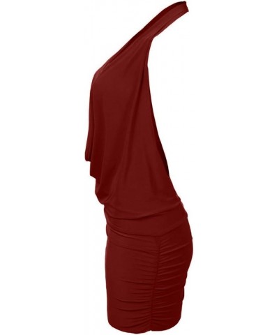 Women's Sexy Lightweight Deep V Neck Low Cut Halter Top & Dress Burgundy $10.00 Tanks