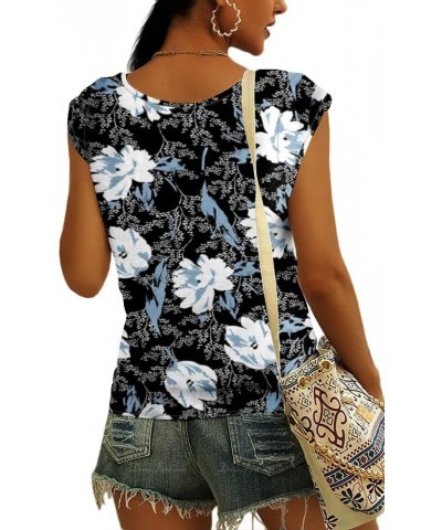 Womens Cap Sleeve Shirts Summer Solid Casual Tank Tops 2black&white $14.74 Tanks