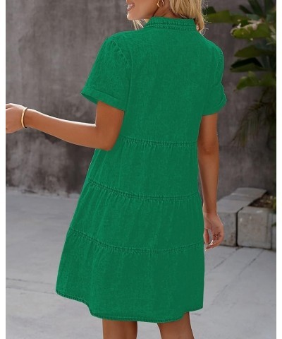 Women's Short Sleeve Button Down Flowy Tiered Babydoll Denim Dress Simply Green $25.99 Dresses