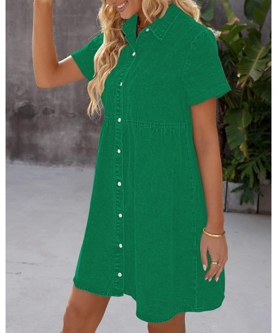 Women's Short Sleeve Button Down Flowy Tiered Babydoll Denim Dress Simply Green $25.99 Dresses