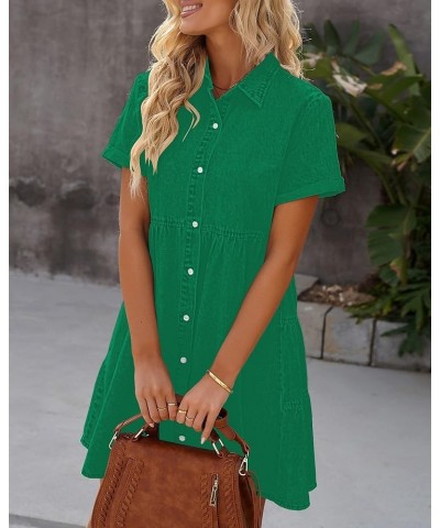 Women's Short Sleeve Button Down Flowy Tiered Babydoll Denim Dress Simply Green $25.99 Dresses