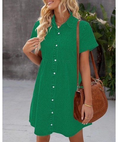 Women's Short Sleeve Button Down Flowy Tiered Babydoll Denim Dress Simply Green $25.99 Dresses