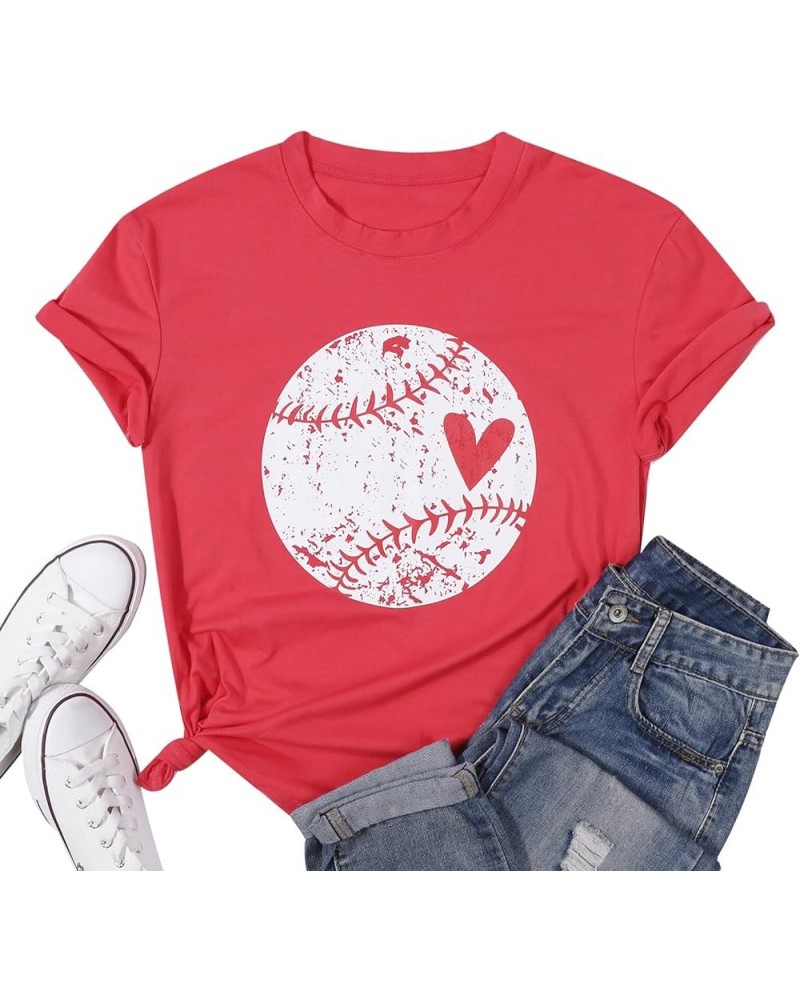 Cute Baseball Shirt Women Baseball Heart Tee Shirts Short Sleeve Crew Neck Casual Summer Graphic Tee Shirts Top Red $13.71 T-...