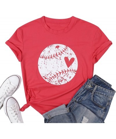 Cute Baseball Shirt Women Baseball Heart Tee Shirts Short Sleeve Crew Neck Casual Summer Graphic Tee Shirts Top Red $13.71 T-...