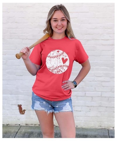 Cute Baseball Shirt Women Baseball Heart Tee Shirts Short Sleeve Crew Neck Casual Summer Graphic Tee Shirts Top Red $13.71 T-...