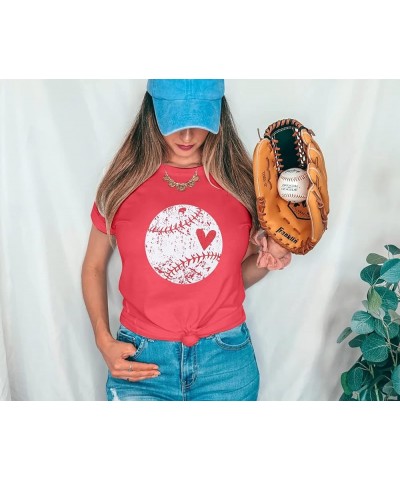 Cute Baseball Shirt Women Baseball Heart Tee Shirts Short Sleeve Crew Neck Casual Summer Graphic Tee Shirts Top Red $13.71 T-...