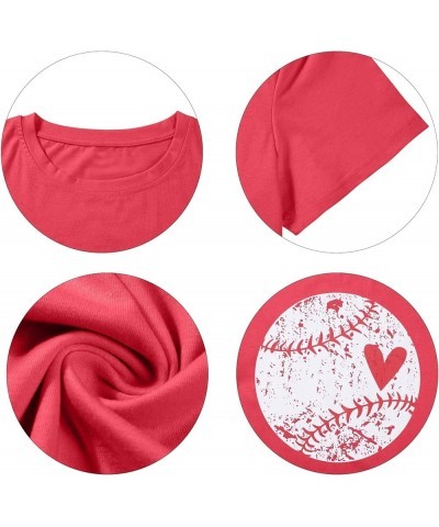 Cute Baseball Shirt Women Baseball Heart Tee Shirts Short Sleeve Crew Neck Casual Summer Graphic Tee Shirts Top Red $13.71 T-...