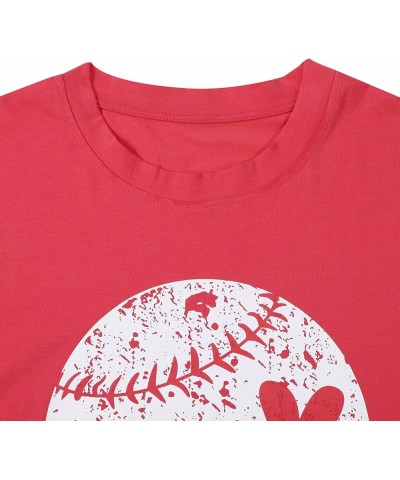 Cute Baseball Shirt Women Baseball Heart Tee Shirts Short Sleeve Crew Neck Casual Summer Graphic Tee Shirts Top Red $13.71 T-...