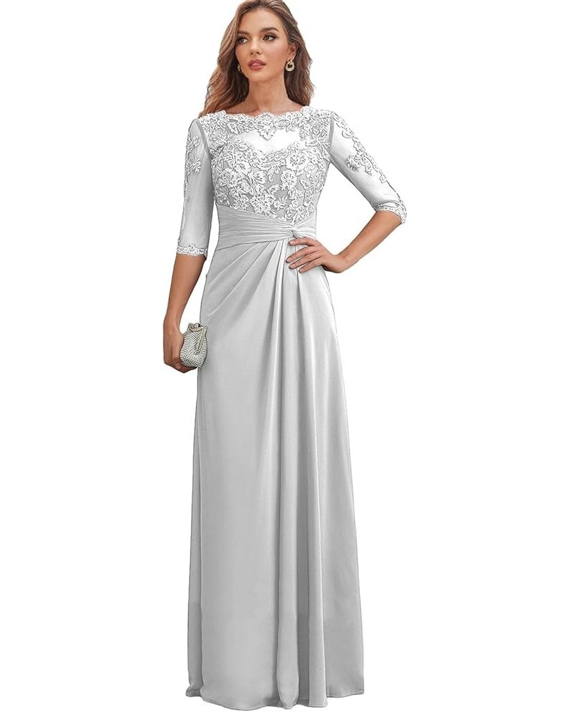 Long Mother of The Bride Dresses with Sleeves Ruched Chiffon Wedding Guest Dress Lace Formal Gown White $36.40 Dresses