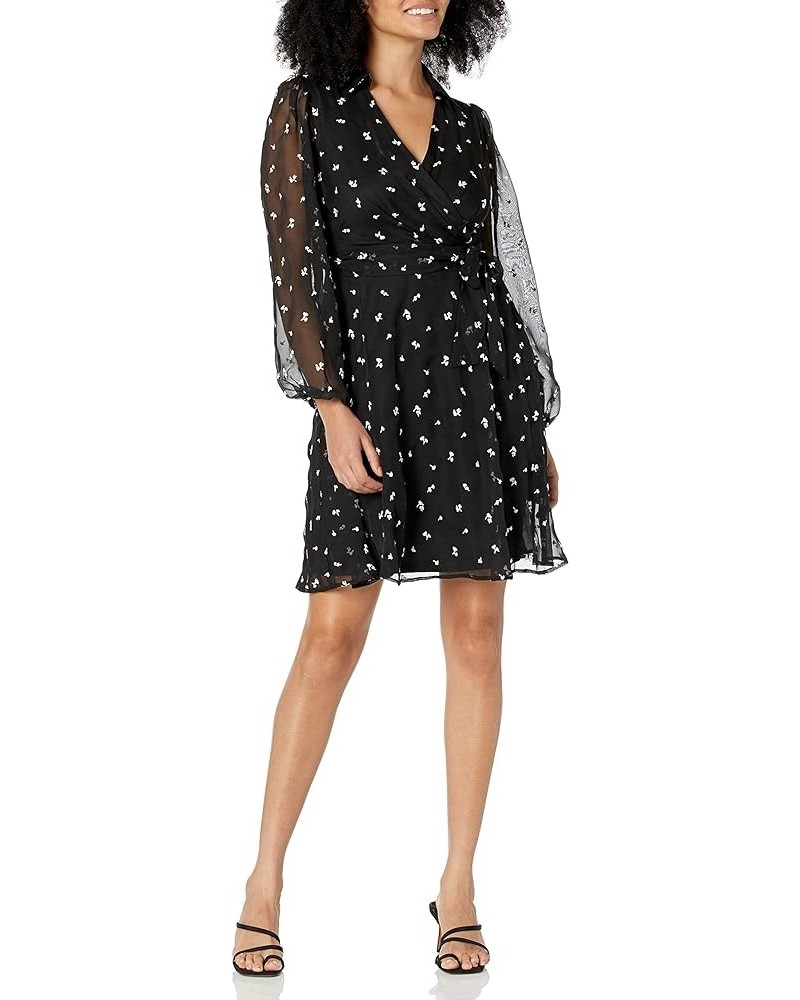 Women's Long Sleeve Faux Wrap Dress Black/Ivory Flo $27.33 Dresses