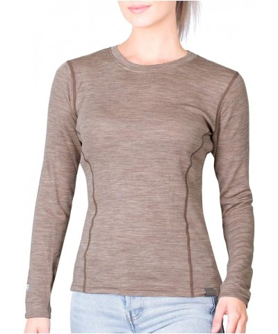 Womens Base Layer 100% Merino Wool Midweight Long Sleeve Thermal Shirt Khaki $27.95 Activewear