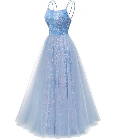 Sparkly Sequin Prom Dresses 2024 Long Tulle A-Line Spaghetti Straps Formal Evening Dresses Ball Gowns for Women Sage $44.00 D...