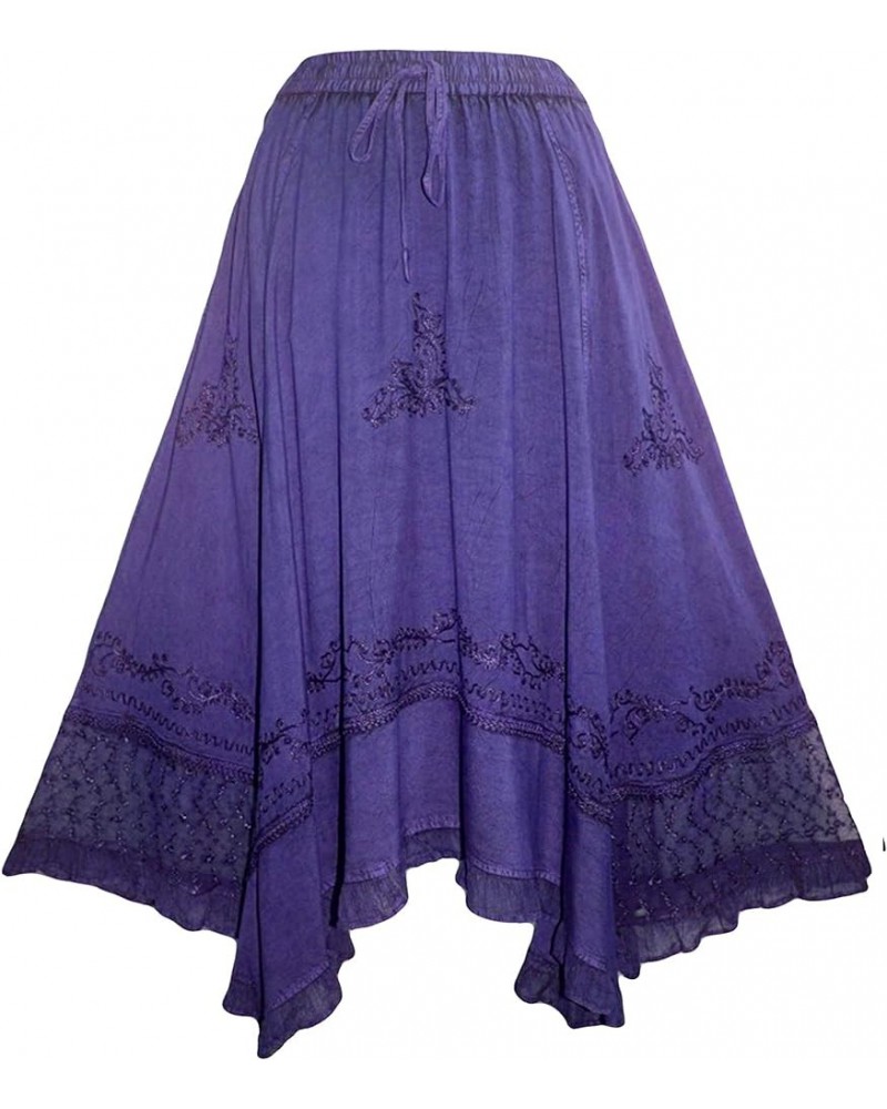 Women's Casual Elegant Flowy Handkerchief Hemline Midi Long Gypsy Embroidered Ruffle Skirt Maxi Plus Size 2X 3X Purple $32.18...