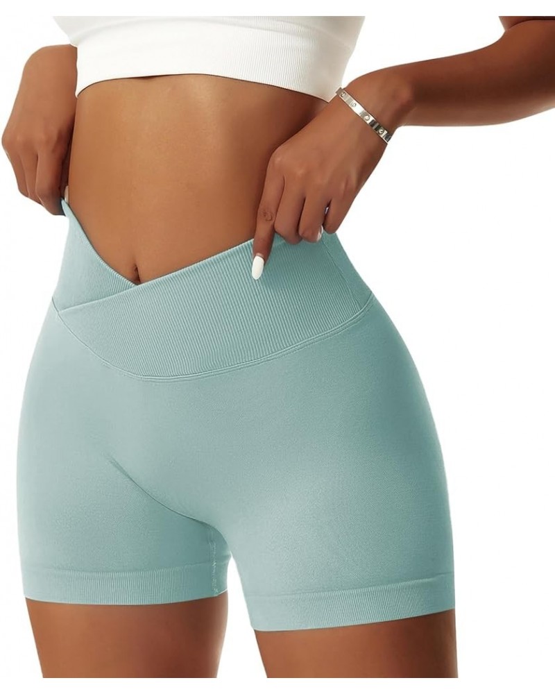 Women's Workout Gym Shorts Booty V Cross Spandex Yoga Biker Shorts Scrunch Butt High Waisted Athletic Leggings Robin Egg Blue...