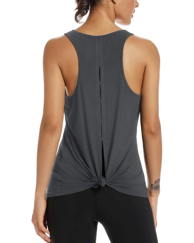 Womens Yoga Workout Tops-Cute Open Back Running Gym Activewear Sports Shirt for Women Darkgrey-1 $9.44 Activewear