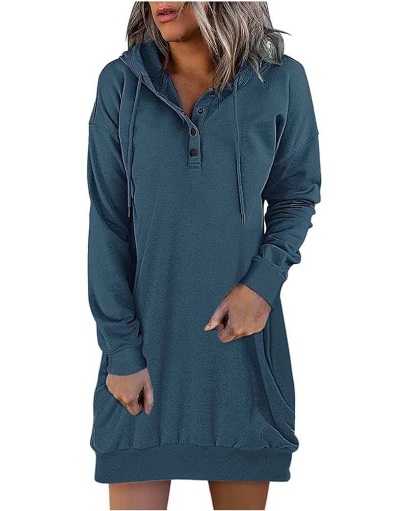 Outdoor Holiday Cool Solid Polyester Tunic Dress Ladys with Buttons Tunic Dress Long Sleeve Shift Hip Loose 01-navy $14.28 Dr...