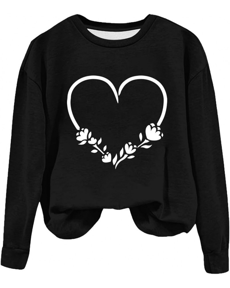 Valentines Day Sweatshirts For Women 2024 Fashion Spring Crewneck Pullover Tops Cute Heart Graphic Sweater Shirts F02-black $...