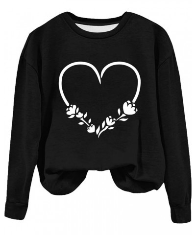 Valentines Day Sweatshirts For Women 2024 Fashion Spring Crewneck Pullover Tops Cute Heart Graphic Sweater Shirts F02-black $...