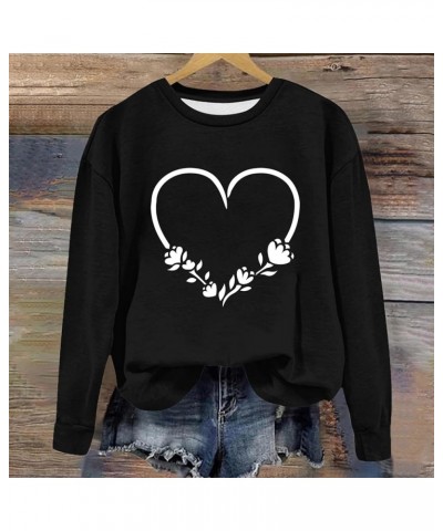 Valentines Day Sweatshirts For Women 2024 Fashion Spring Crewneck Pullover Tops Cute Heart Graphic Sweater Shirts F02-black $...