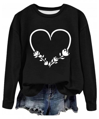 Valentines Day Sweatshirts For Women 2024 Fashion Spring Crewneck Pullover Tops Cute Heart Graphic Sweater Shirts F02-black $...