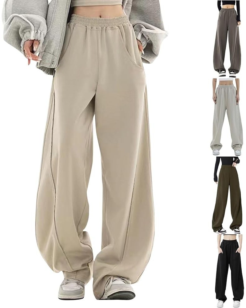 Women's Wide Leg Sweatpants Elastic High Waisted Yoga Pants for Women Lounge Pants Joggers for Women with Pockets Beige $7.94...