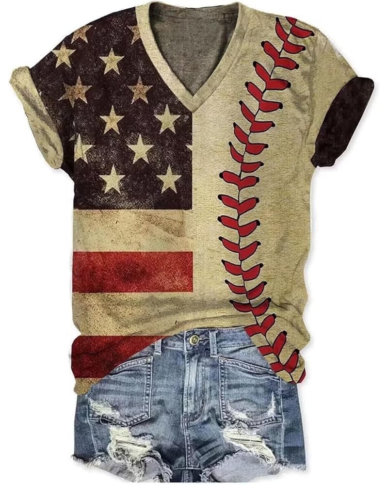 Baseball Grandma Shirt Women Baseball Grandma Letter Print Baseball Love Graphic Tees Casual Sports Tops Brown $9.24 T-Shirts