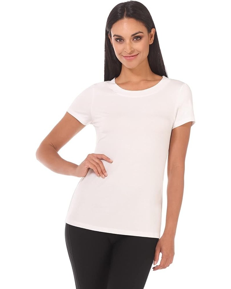 Women's Perfectly Soft Basic Fitted Short Sleeve Scoop Neck T Shirt White $9.17 T-Shirts