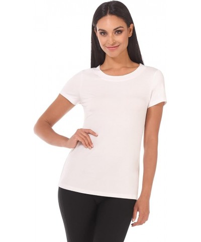 Women's Perfectly Soft Basic Fitted Short Sleeve Scoop Neck T Shirt White $9.17 T-Shirts