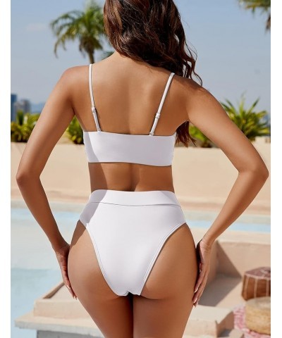 Women's High Waisted Bikini Swimsuit Two Piece Strapless Bandeau Cheeky Bathing Suits White $16.32 Swimsuits