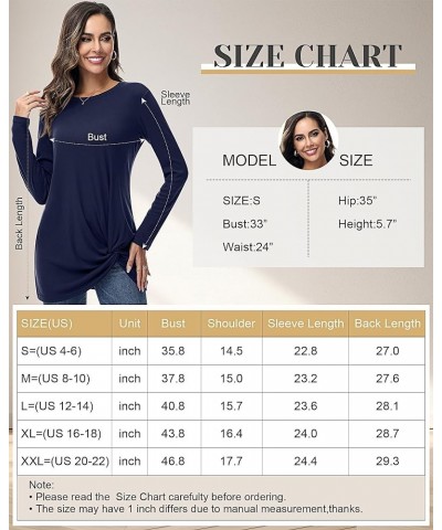 2 Pcs Womens Long Short Sleeve Shirts Casual Tops Twist Knot Tunic Tops Loose Blouses Tees Wine Red and Dark Blue, Long Sleev...