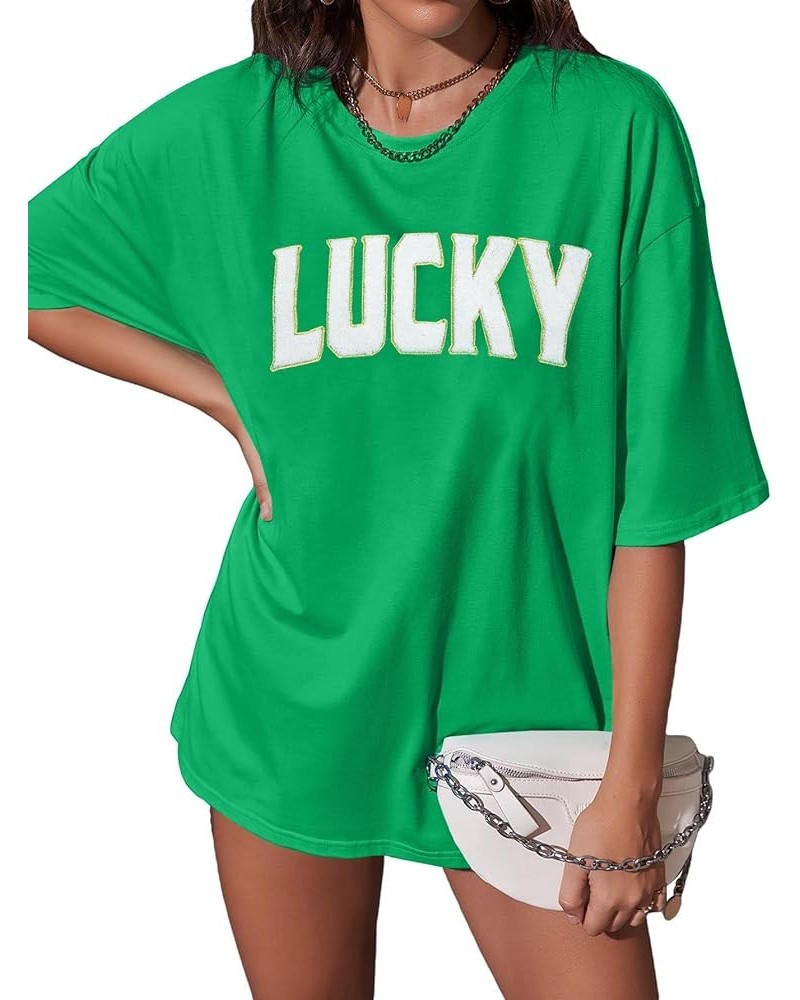 St Patricks Day Shirt Women Oversized Irish Lucky Shirt Towel Embroidery Graphic Tees Short Sleeve Tops Green2 $9.87 Tops