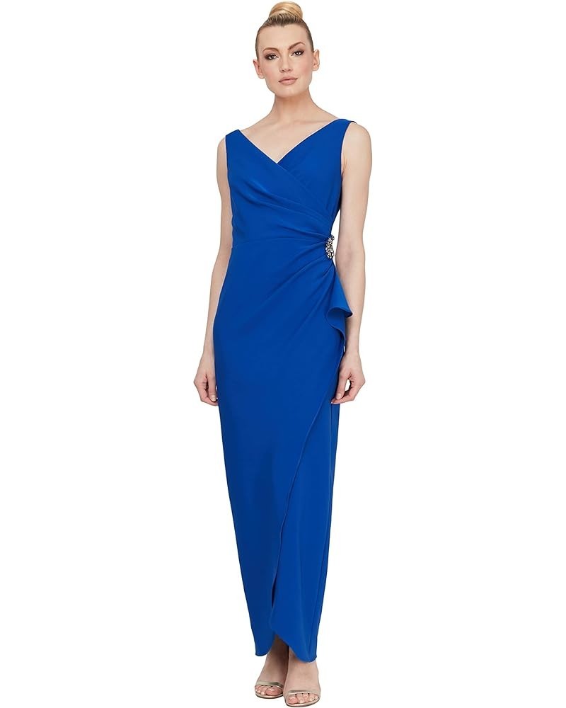 Women's Slimming Long Ruched Dress with Ruffle Cobalt $50.98 Dresses