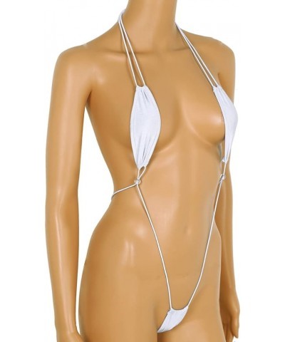 Women's Extreme Mini Sling Lingerie Micro Bikini Set Halter Swimsuit Lingerie with Ties Up Clear,white $11.12 Swimsuits