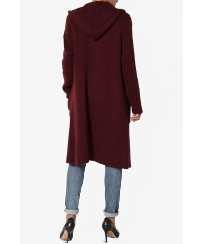 Women's Draped Waterfall Open Front Pocket Soft Fine Knit Sweater Cardigan Hooded Burgundy $20.29 Sweaters