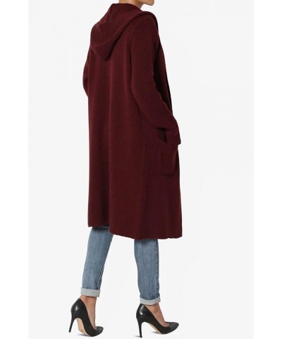 Women's Draped Waterfall Open Front Pocket Soft Fine Knit Sweater Cardigan Hooded Burgundy $20.29 Sweaters