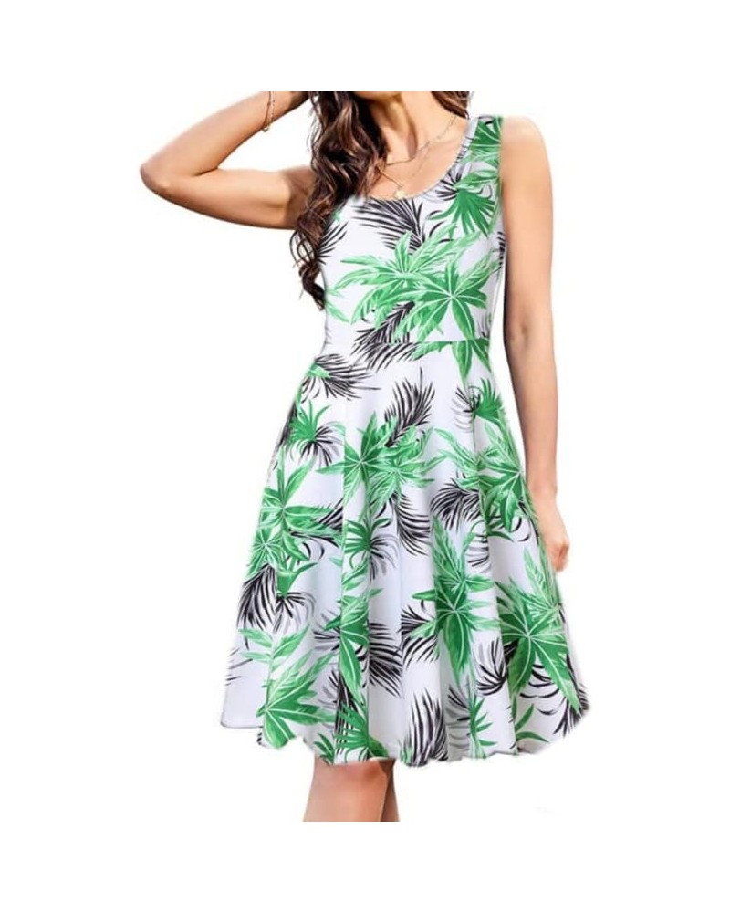 Sleeveless Midi Dress Tank A-Line Dress Casual Floral Printed Beach Flowy Sundress Green Tropical $11.00 Dresses