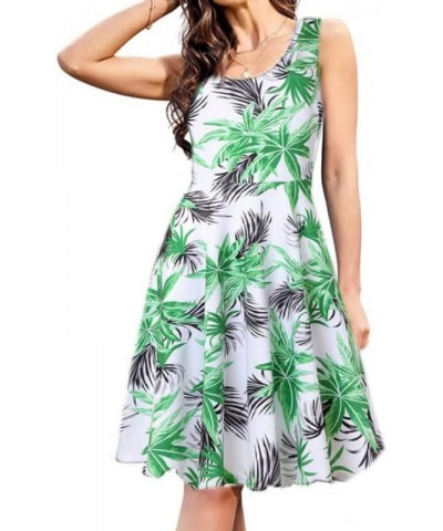 Sleeveless Midi Dress Tank A-Line Dress Casual Floral Printed Beach Flowy Sundress Green Tropical $11.00 Dresses