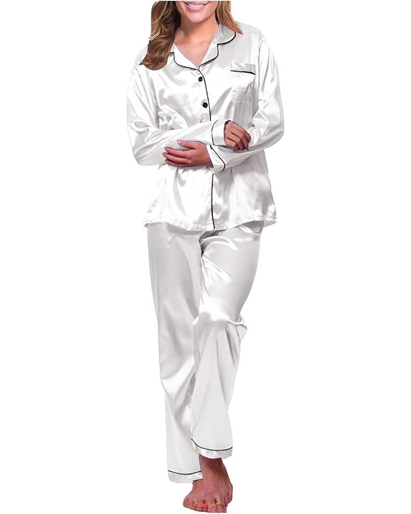 Silk Pajamas for Women Pants Set Pajama Sets for Women Silk Soft Silk Pajama Shorts for Women A-white $9.50 Sleep & Lounge