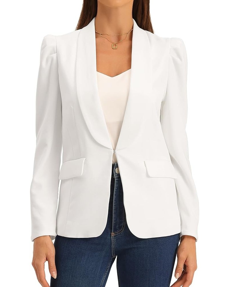 Blazer Jackets for Women's Shawl Collar Puff Sleeve Business Casual Blazer White $25.23 Blazers