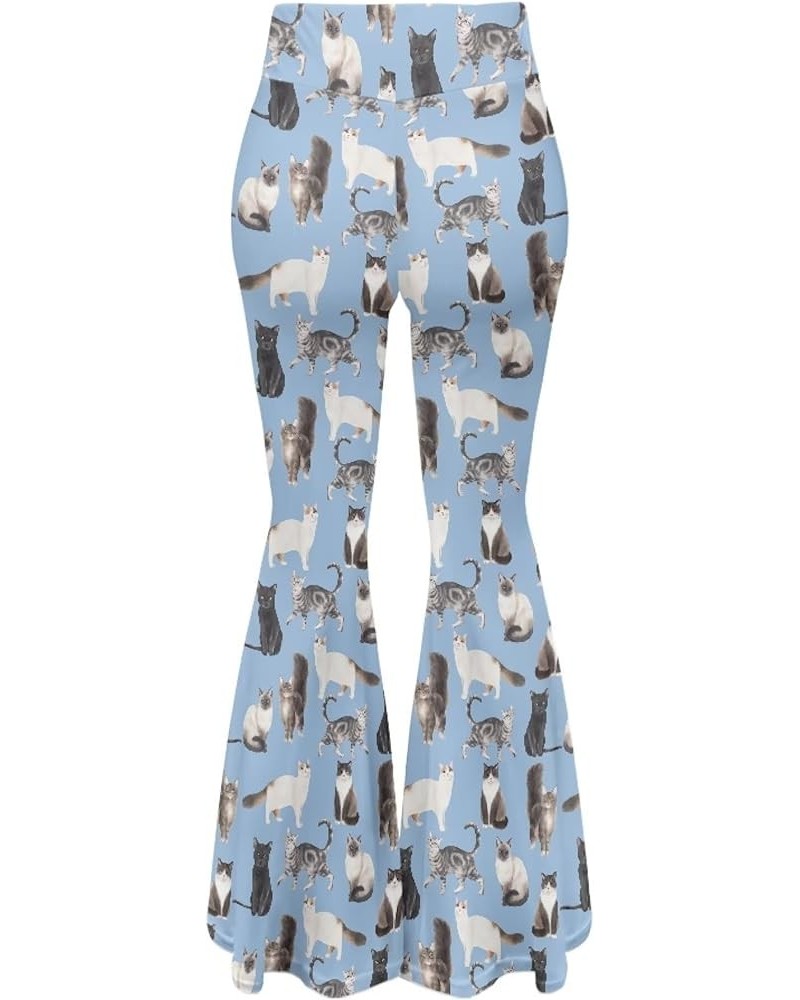 Women's Flare Leggings Tummy Control Causal Wide Leg Bell Bottoms Yoga Pants Cute Cat Blue $14.88 Leggings