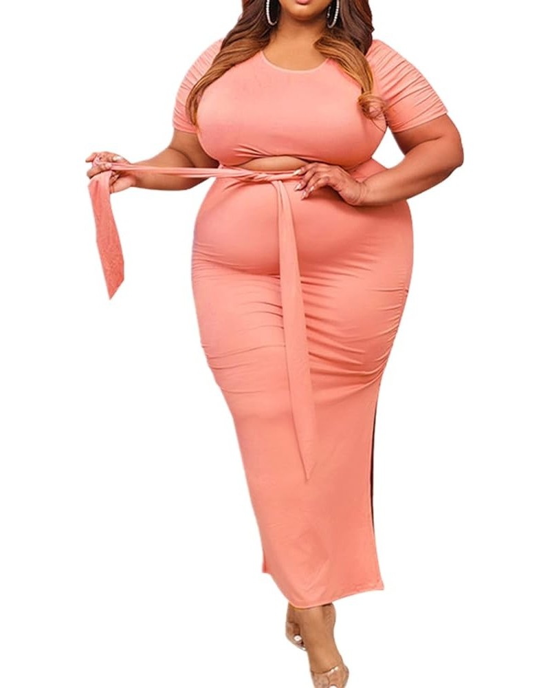 Tie Dye Plus Size Skirt Sets Women 2 Piece Outfits Sexy-Midi Skirt and Long Sleeve Top Sets Dresses women Pink 2112 $19.94 Suits