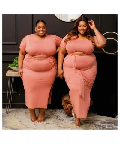 Tie Dye Plus Size Skirt Sets Women 2 Piece Outfits Sexy-Midi Skirt and Long Sleeve Top Sets Dresses women Pink 2112 $19.94 Suits