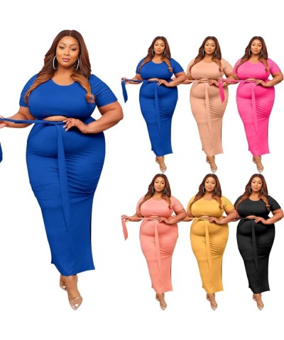 Tie Dye Plus Size Skirt Sets Women 2 Piece Outfits Sexy-Midi Skirt and Long Sleeve Top Sets Dresses women Pink 2112 $19.94 Suits