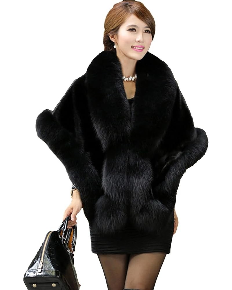 Women Faux Fur Coat Winter Faux Fur Wrap Soft Versatile Outwear Wedding Bride Cloak Cape for Evening Party Black $28.99 Acces...