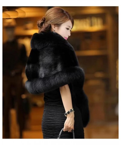 Women Faux Fur Coat Winter Faux Fur Wrap Soft Versatile Outwear Wedding Bride Cloak Cape for Evening Party Black $28.99 Acces...